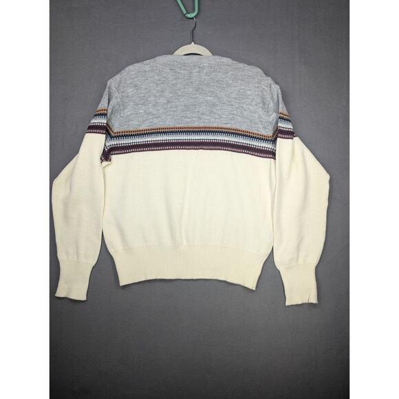 Andrew St. John Sweater Women’s Large Gray White with Stripe Acrylic Vintage - Picture 7 of 7